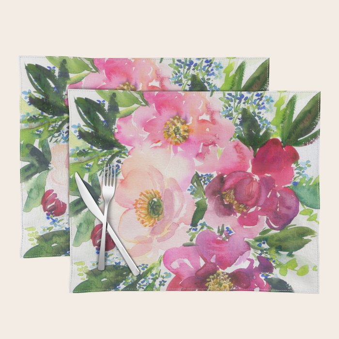 5 pink peonies in watercolor Placemat Gallery Image 1