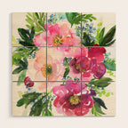 5 pink peonies in watercolor Wood Wall Art Gallery Image 1