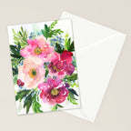 5 pink peonies in watercolor Stationery Card Gallery Image 2
