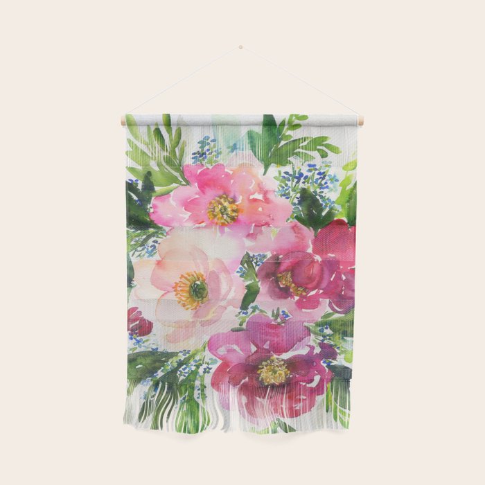 5 pink peonies in watercolor Wall Hanging Gallery Image 1