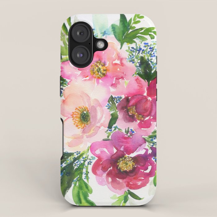 5 pink peonies in watercolor iPhone Case Gallery Image 1