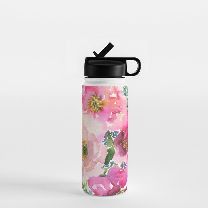 5 pink peonies in watercolor Water Bottle Gallery Image 1