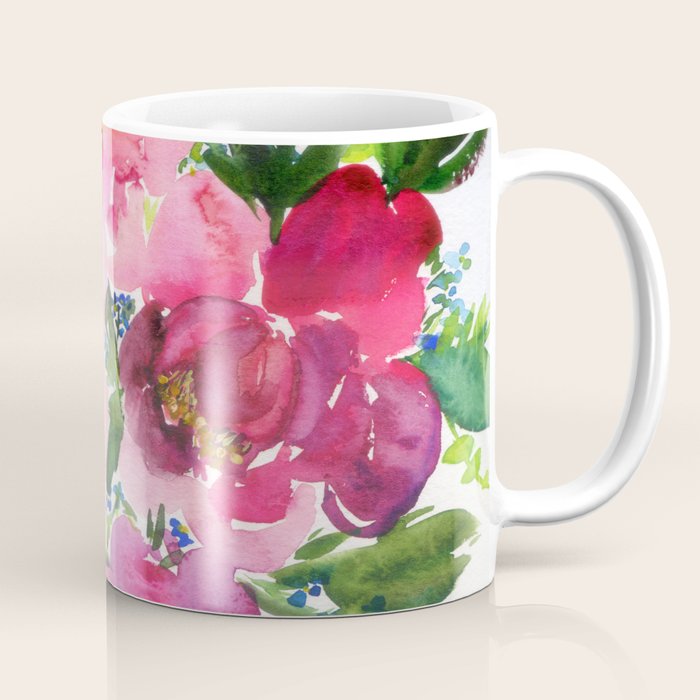 5 pink peonies in watercolor Coffee Mug Gallery Image 1