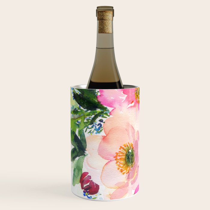 5 pink peonies in watercolor Wine Chiller Gallery Image 2