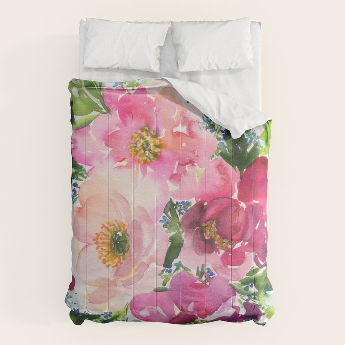 5 pink peonies in watercolor Comforter Gallery Image 6