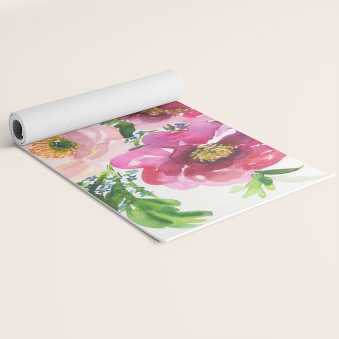 5 pink peonies in watercolor Yoga Mat Gallery Image 2