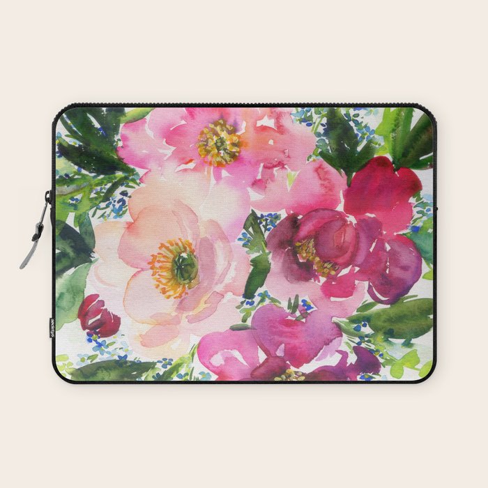 5 pink peonies in watercolor Laptop Sleeve Gallery Image 1