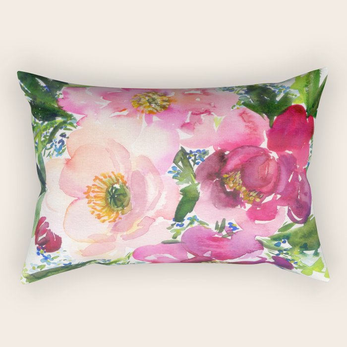 5 pink peonies in watercolor Rectangular Pillow Gallery Image 1