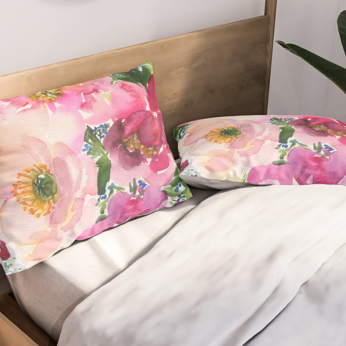 5 pink peonies in watercolor Pillow Sham Gallery Image 2