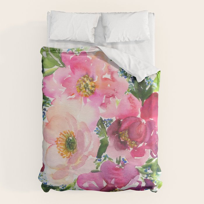5 pink peonies in watercolor Duvet Cover Gallery Image 6