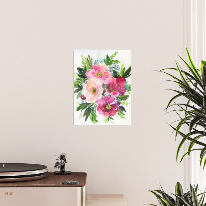 5 pink peonies in watercolor Poster Gallery Image 2