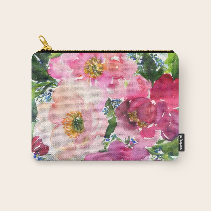 5 pink peonies in watercolor Carry All Pouch Gallery Image 1