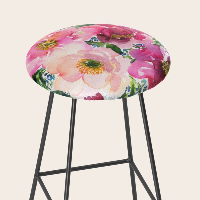 5 pink peonies in watercolor Stool Gallery Image 2