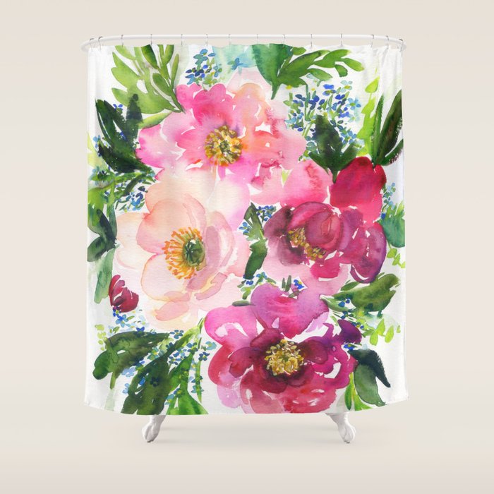 5 pink peonies in watercolor Shower Curtain Gallery Image 1