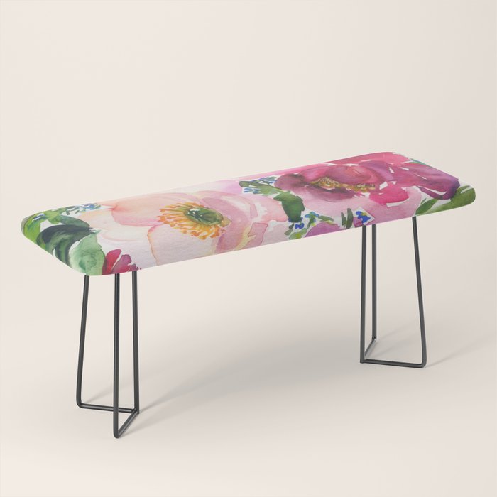 5 pink peonies in watercolor Bench Gallery Image 1