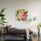 5 pink peonies in watercolor Wood Wall Art Gallery Image 2