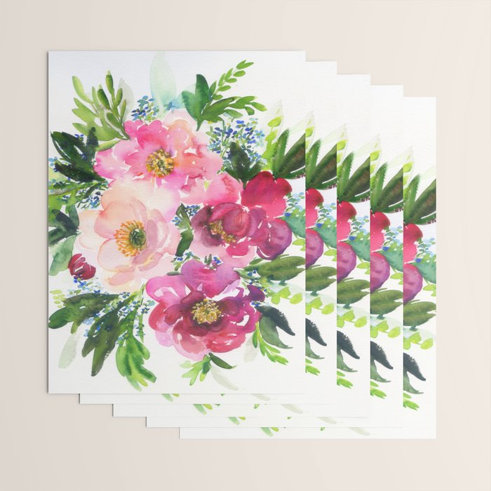 5 pink peonies in watercolor Wrapping Paper Gallery Image 3