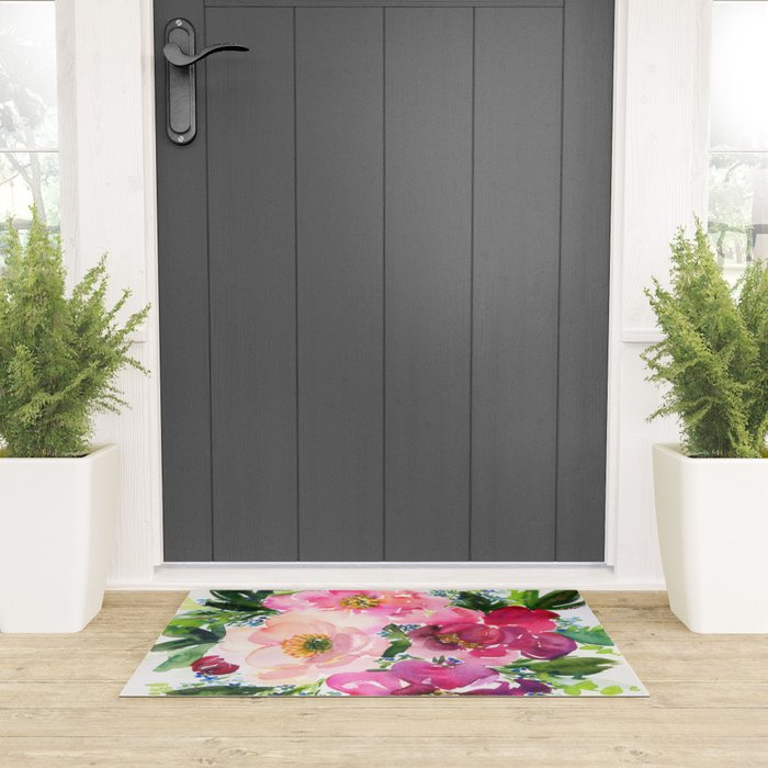 5 pink peonies in watercolor Welcome Mat Gallery Image 3