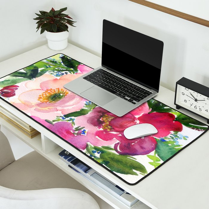5 pink peonies in watercolor Desk Mat Gallery Image 2