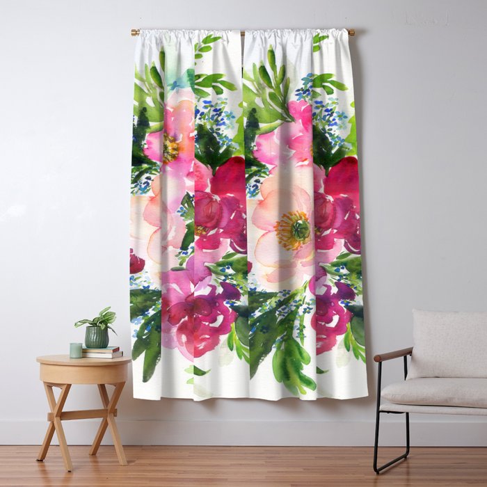 5 pink peonies in watercolor Window Curtain Gallery Image 5