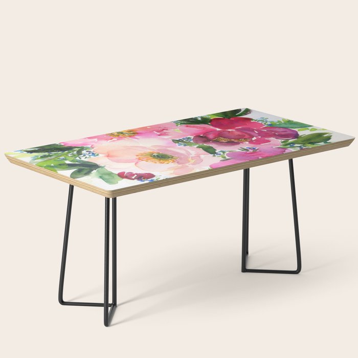 5 pink peonies in watercolor Coffee Table Gallery Image 1
