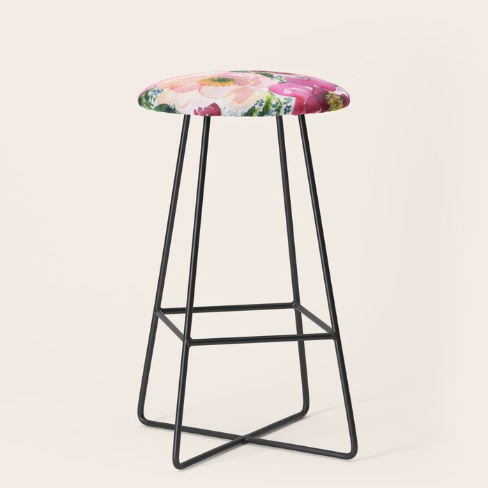 5 pink peonies in watercolor Stool Gallery Image 1