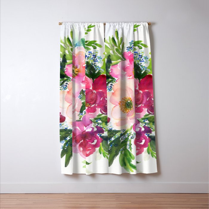5 pink peonies in watercolor Window Curtain Gallery Image 3