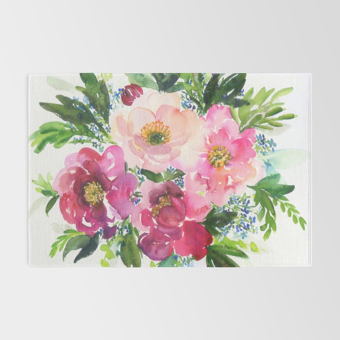 5 pink peonies in watercolor Rug Gallery Image 2