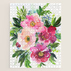 5 pink peonies in watercolor Jigsaw Puzzle Gallery Image 1