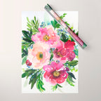 5 pink peonies in watercolor Wrapping Paper Gallery Image 1