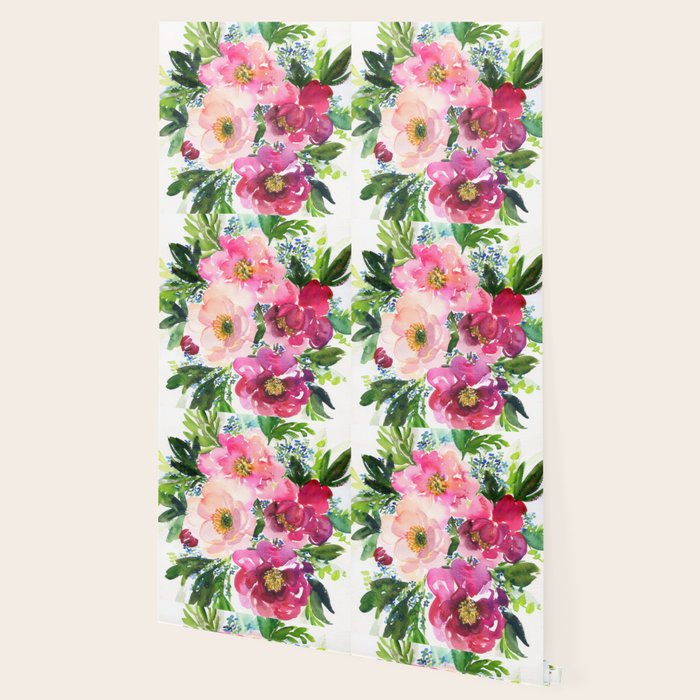 5 pink peonies in watercolor Wallpaper Gallery Image 2