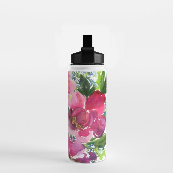 5 pink peonies in watercolor Water Bottle Gallery Image 2