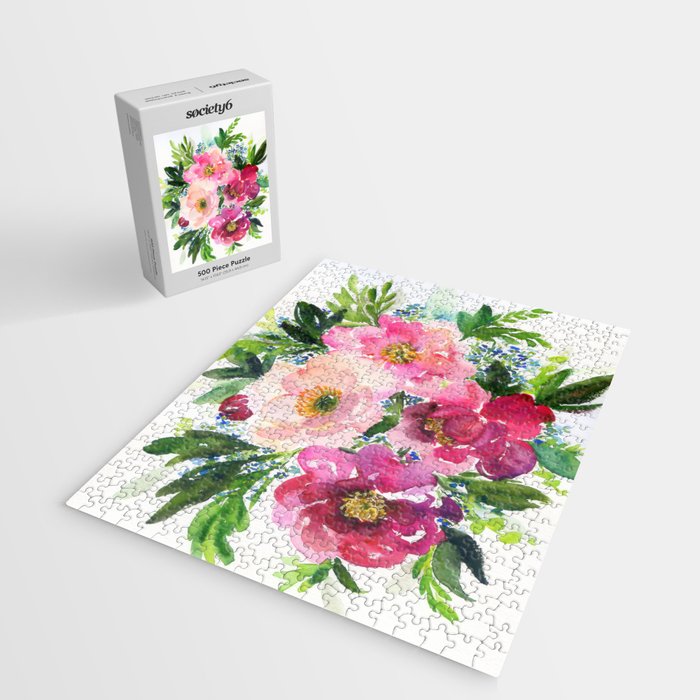 5 pink peonies in watercolor Jigsaw Puzzle Gallery Image 2
