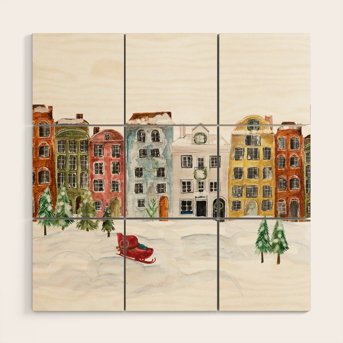 Christmas in the Village Wood Wall Art