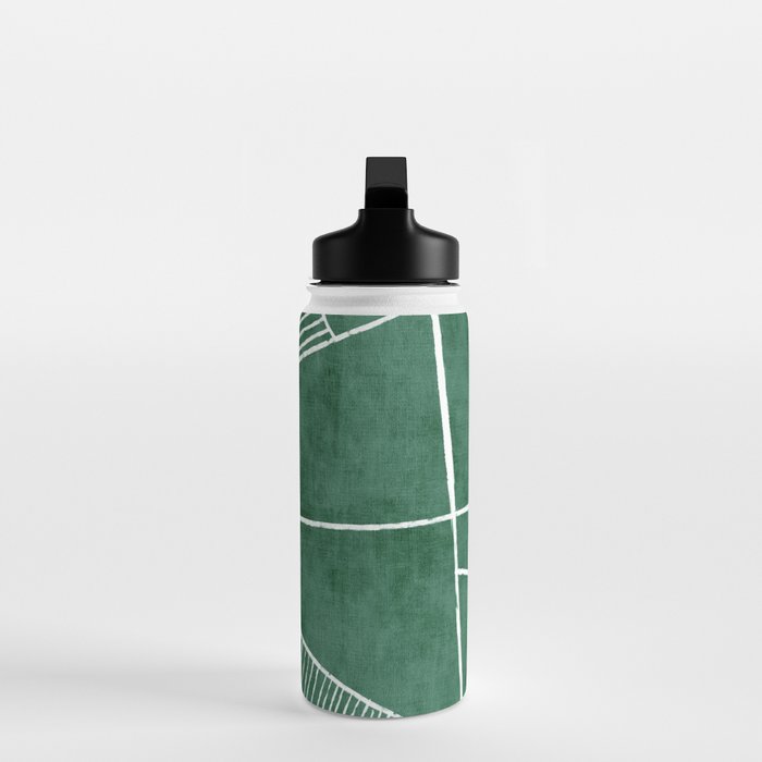 Abstract Dark Green Geometric Art White Line Design Water Bottle Gallery Image 3