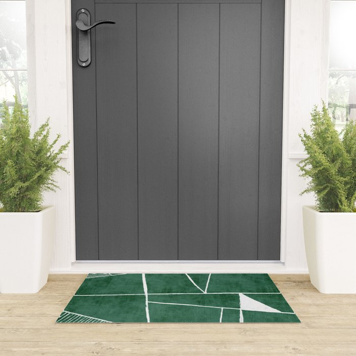Abstract Dark Green Geometric Art White Line Design Welcome Mat Gallery Image 3