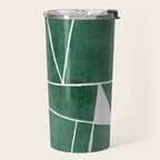 Abstract Dark Green Geometric Art White Line Design Travel Mug Gallery Image 2