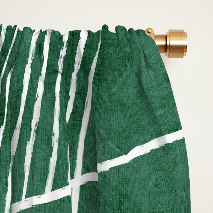 Abstract Dark Green Geometric Art White Line Design Window Curtain Gallery Image 2