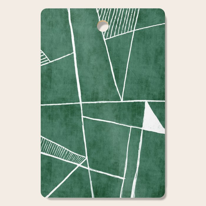 Abstract Dark Green Geometric Art White Line Design Cutting Board Gallery Image 1