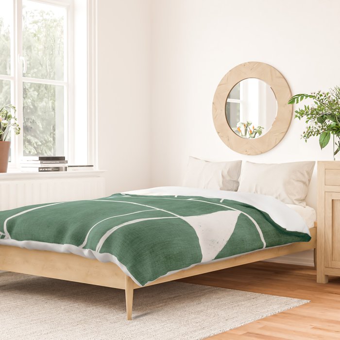 Abstract Dark Green Geometric Art White Line Design Duvet Cover Gallery Image 2