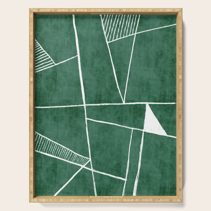 Abstract Dark Green Geometric Art White Line Design Serving Tray Gallery Image 1