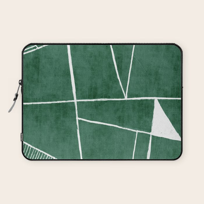 Abstract Dark Green Geometric Art White Line Design Laptop Sleeve Gallery Image 1