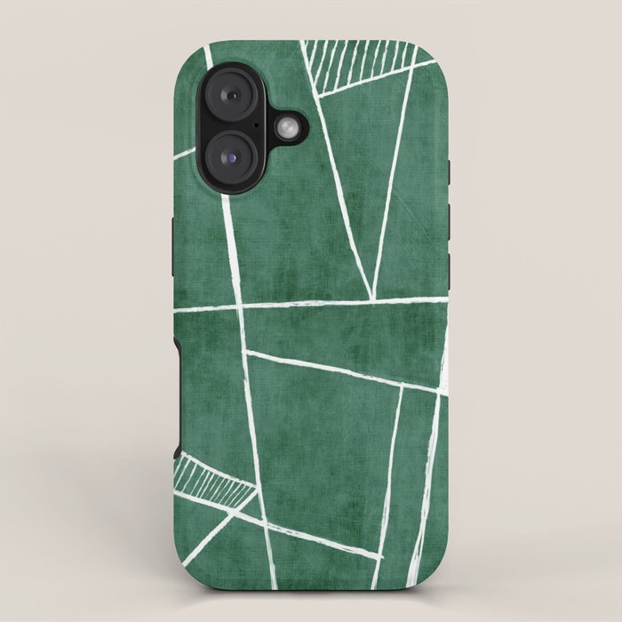 Abstract Dark Green Geometric Art White Line Design iPhone Case Gallery Image 1