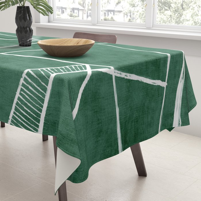 Abstract Dark Green Geometric Art White Line Design Tablecloth Gallery Image 3