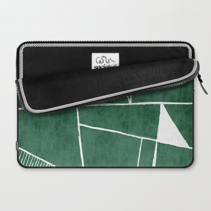Abstract Dark Green Geometric Art White Line Design Laptop Sleeve Gallery Image 2