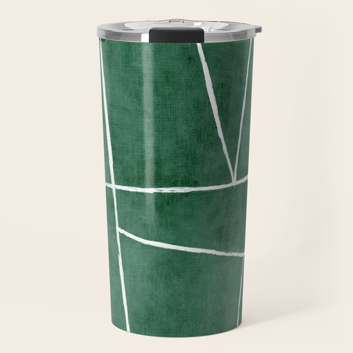 Abstract Dark Green Geometric Art White Line Design Travel Mug Gallery Image 1