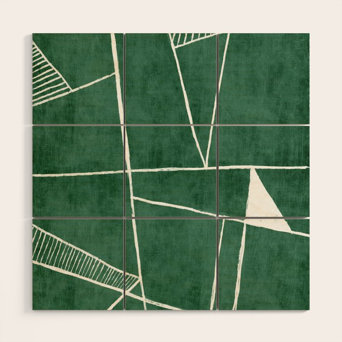 Abstract Dark Green Geometric Art White Line Design Wood Wall Art Gallery Image 1