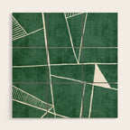 Abstract Dark Green Geometric Art White Line Design Wood Wall Art Gallery Image 1