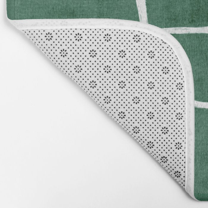 Abstract Dark Green Geometric Art White Line Design Bath Mat Gallery Image 2