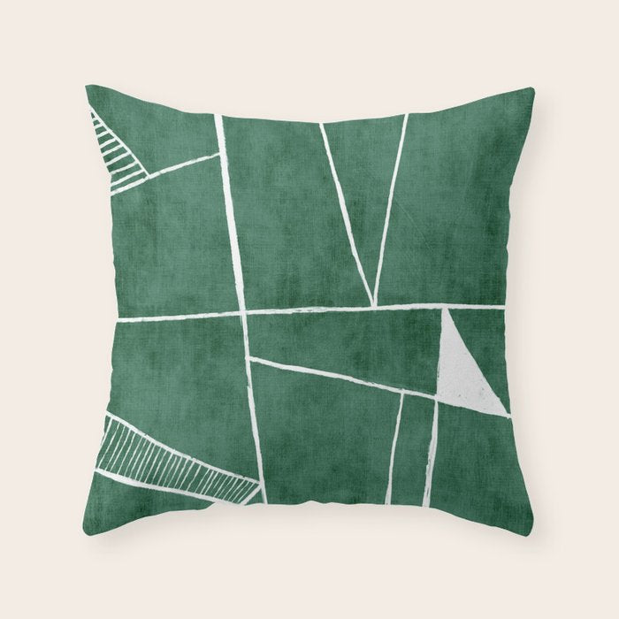 Abstract Dark Green Geometric Art White Line Design Throw Pillow Gallery Image 6